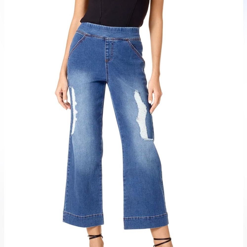 HUE pull on denim cropped flare jeggings